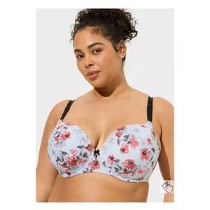 Torrid Blue Floral 360 Degree Back Smoothing Underwire T-Shirt Bra Sz.46D NWT
